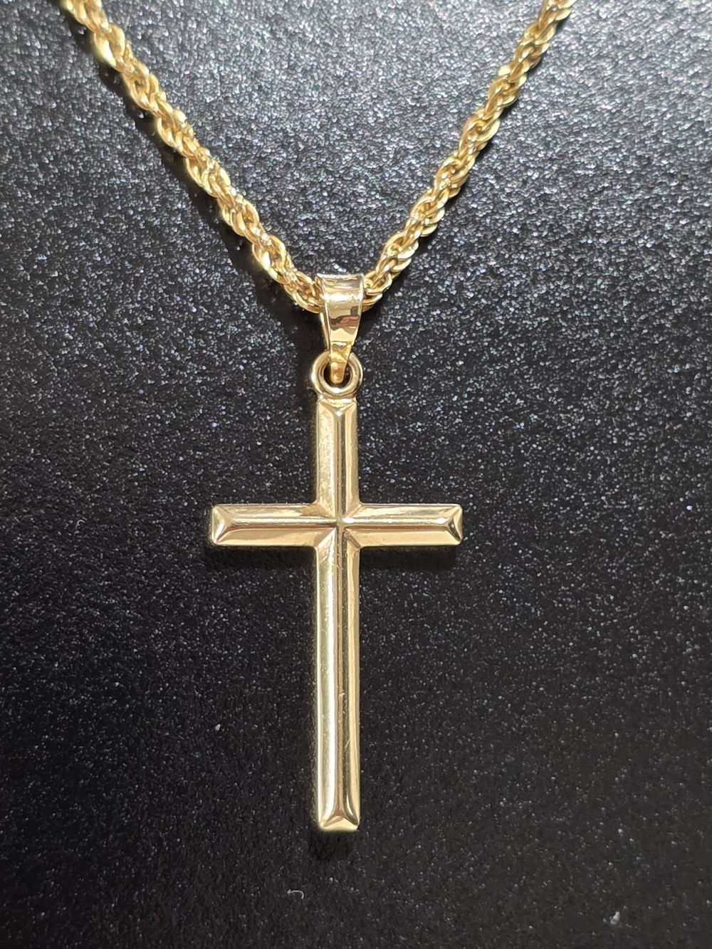 18K Gold Rope Chain 16" 1.7mm with 14K Yellow Gold Cross Pendant Charm 1.5g